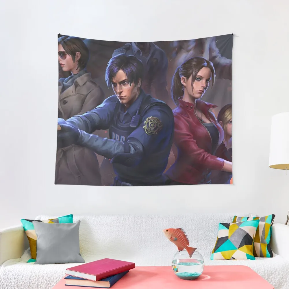 

Let's get out of Raccoon City! - Leon S. Kennedy, Ada Wong & Claire Redfield - RE2 Tapestry Wall Hanging Wall Tapestry