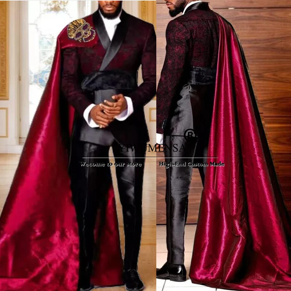 

Elegance Suits Men Floral Prom Blazer With Cape Long Customized 2-Piece Set Man Formal Occasion Party Dress Groom Wedding Tuxedo