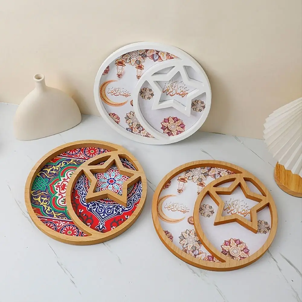 Wooden Star And Moon Tray Ramadan Decoration Bohemia EID Fruit Dessert Tray Festival Gift Food Storage Snack Fruit Bowl