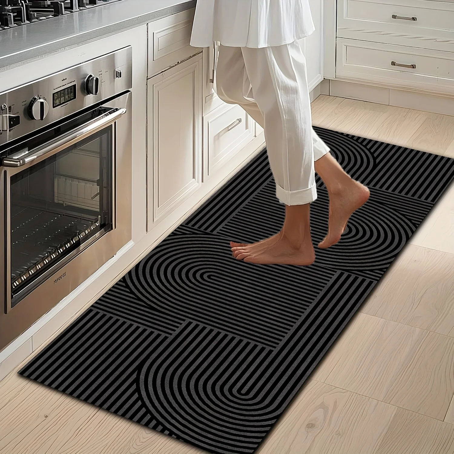 Black Stripe runner rug 1/2/3pcs Set Floor Mat Comfy Kitchen Dining Room Corridor Patio Front rug Bedside Living Sofa Side Print
