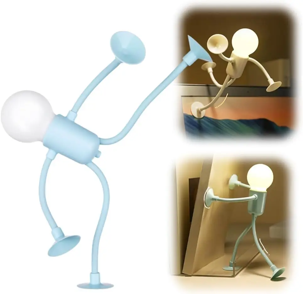 Lampu tidur olahragawan bentuk variabel, lampu tidur DIY bentuk bebas dengan suction cup, dapat dibengkokkan untuk dekorasi kamar tidur, kamar mandi, dan Natal