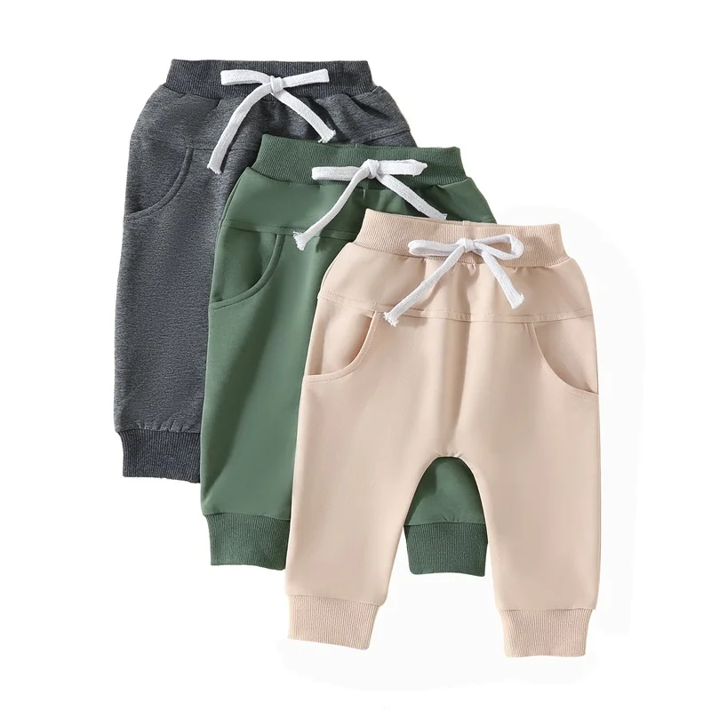 Toddler Baby Boys Sweatpants Pack of 3 Solid Color Elastic Waist Bottom Pants Casual Trousers for Newborn Infant