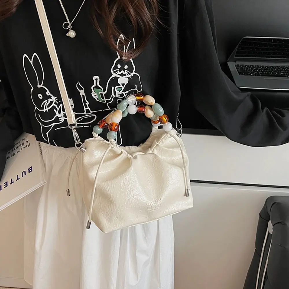 

Tote Bag Beading Handle Shoulder Bag Messenger Bags Crossbody Bag Silver PU Bag Letter Printing Korean Style