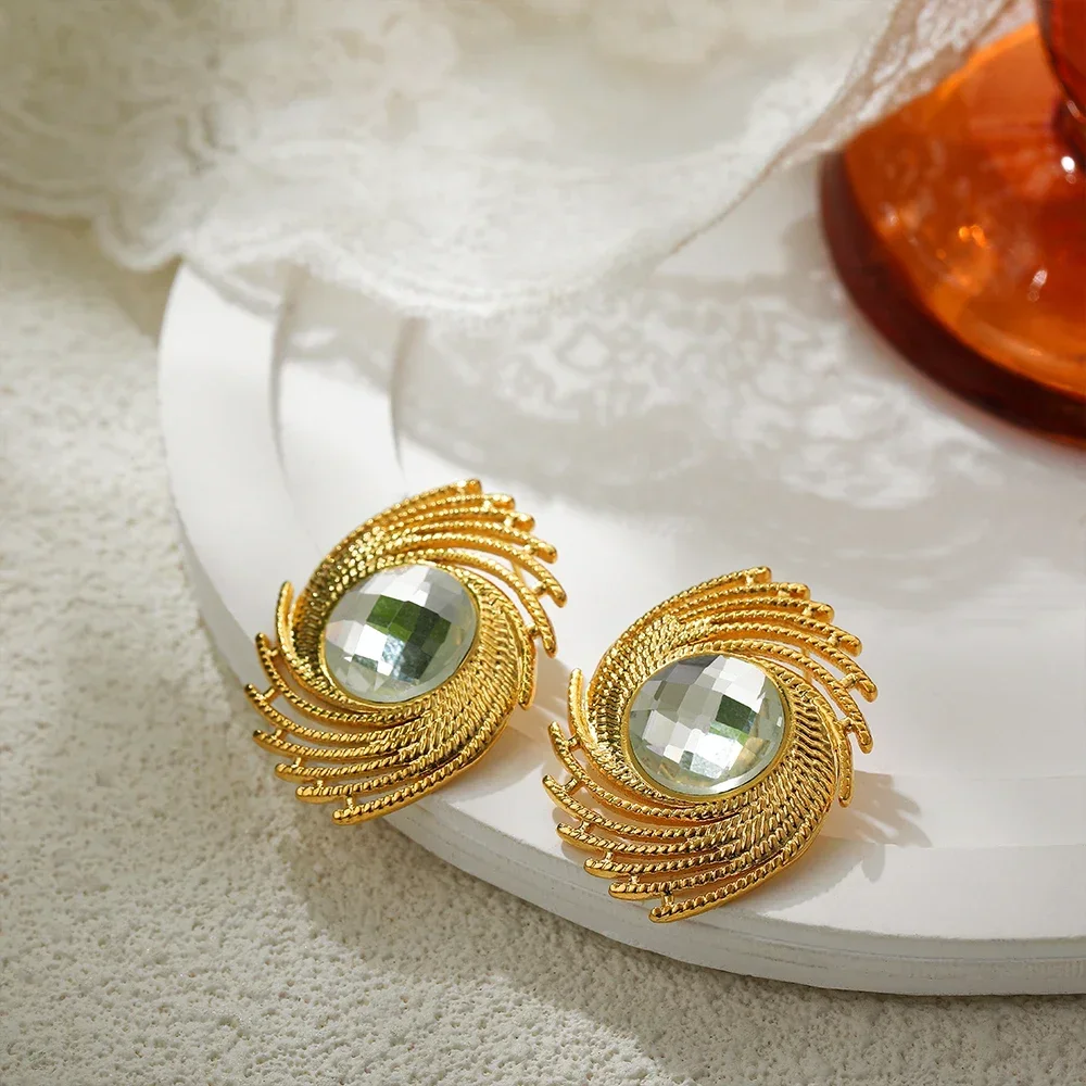 

Vintage Irregular Twist Rope Thread Inlaid Rhinestone Stud Earring for Women 18K Gold Geometric Stainless Steel Jewelry