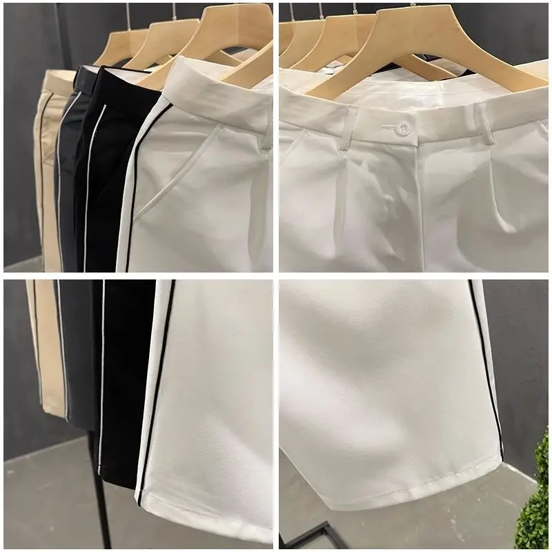 Men's Clothing Summer Lightweight High-End Business Shorts White Slim Fit Straight Leg Casual Short Pants Elegant Stylish