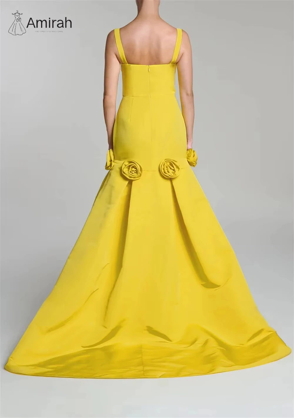 Amirah a-line فساتين سهرة من الساتان فساتين أنيقة للمناسبات الخاصة ثلاثية الأبعاد زهور للحفلات الراقصة مصنوعة حسب الطلب فستاين سهرة/فساتين الحفلات