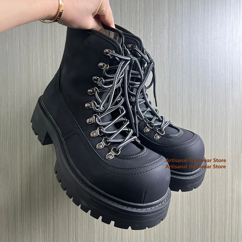 Thick Soled Men's Boots Big Round Toe High Top Men's Shoes British Style Trendy Luxury Handmade Men's Shoes New In Botas Mujer