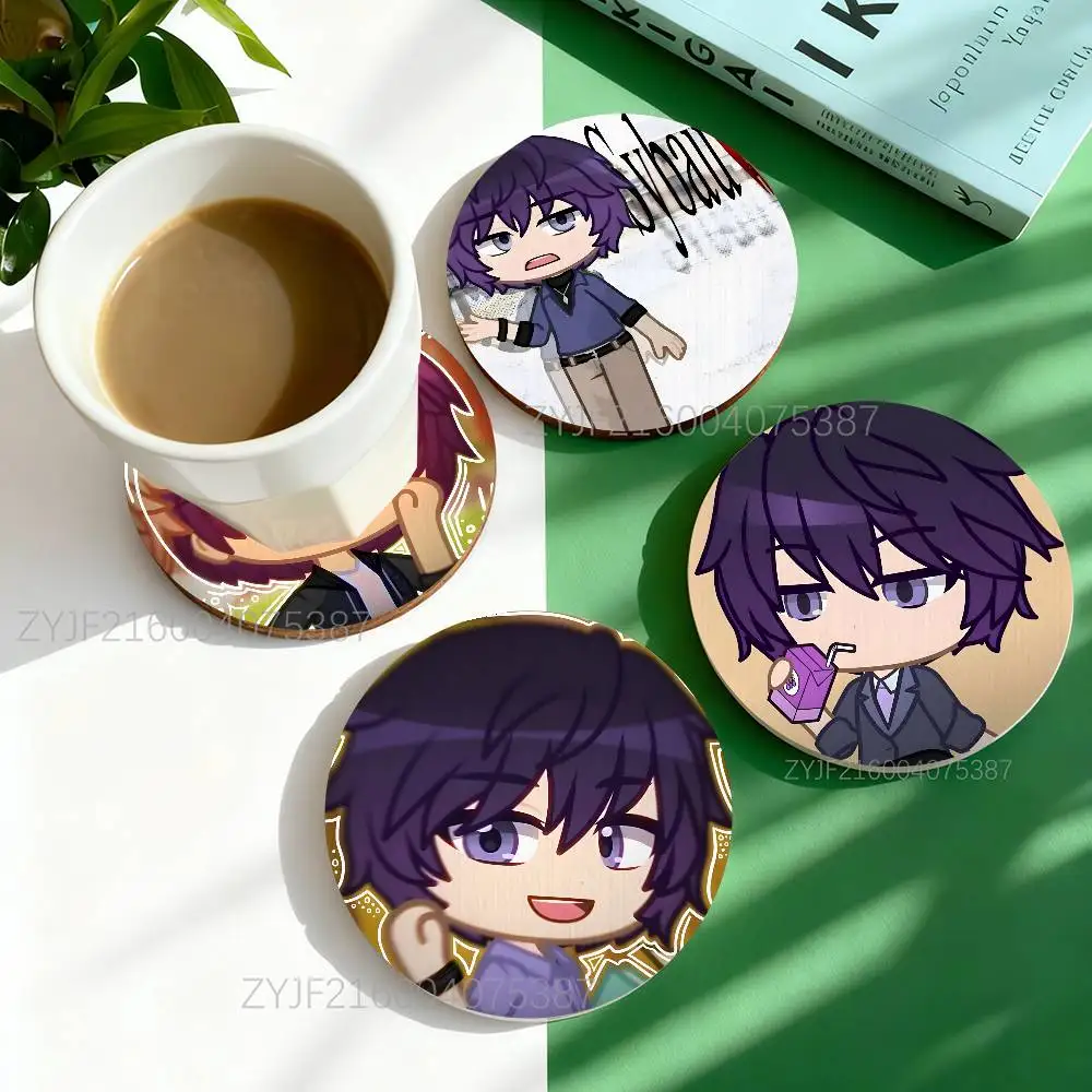 

The Music Freaks Jake Drew Zander Round Wooden Coasters Heat Resistant Non-slip Drink Cafe Decoration 2D Flat Print Coasters Set