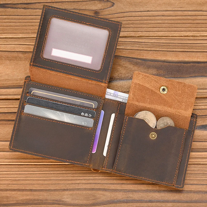 Crazy Horse Leather Short Wallet For Men Vintage Male Purse Wallet Card Holder Coins Purse High Cowhide Men Wallet Gifts