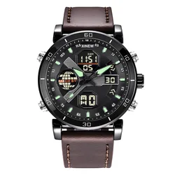 Men Genuine XINEW Brand Dual Time Digital Watches Fashion Leather Band Multi-function Military Sports Chronograph Vintage Watch