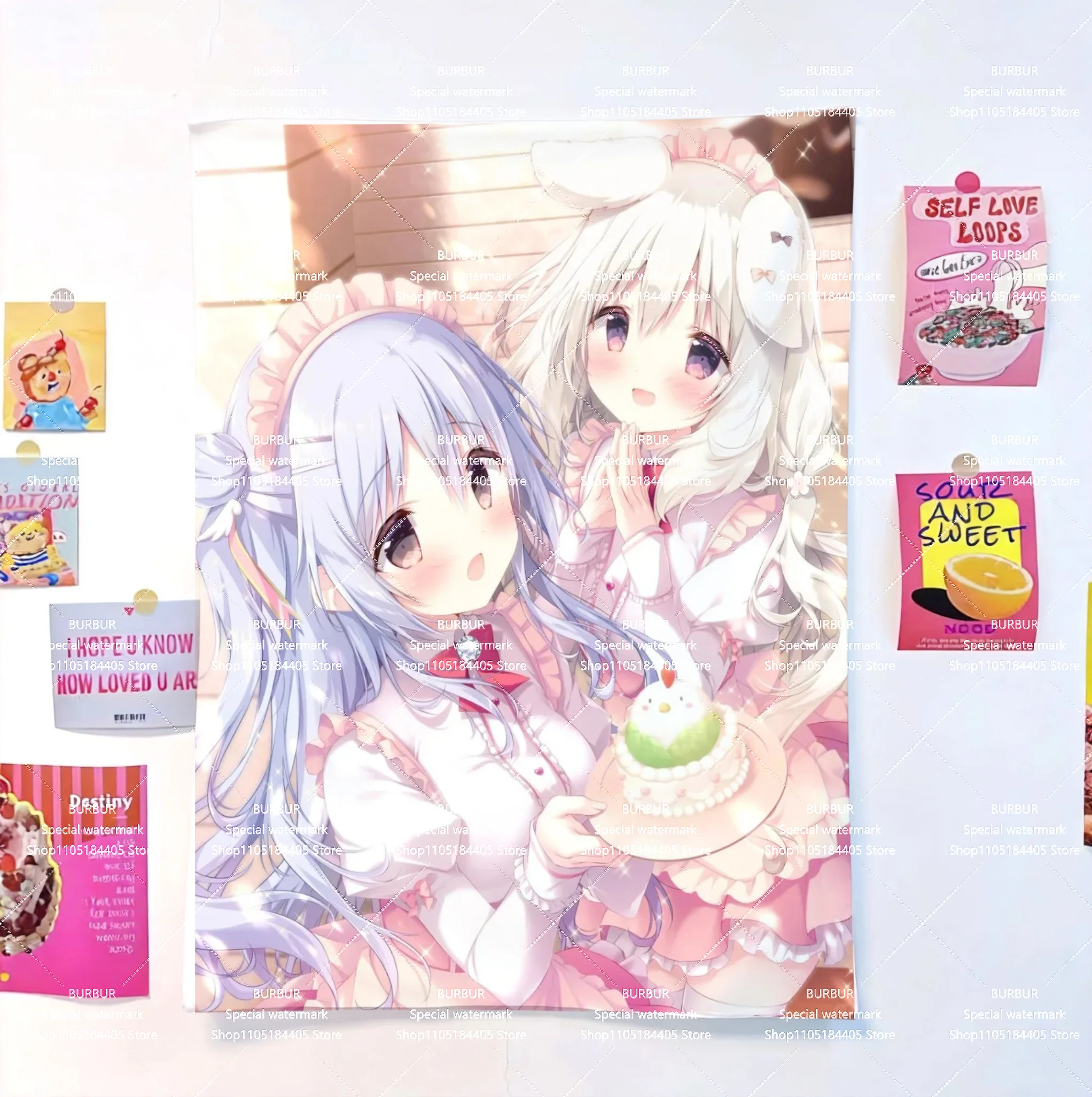 

Chocolate Sweet Love Decorations Imperial Garden Berries and Flowers, Cosplay Game Dormitory and Bedroom Decorations, Tapestries