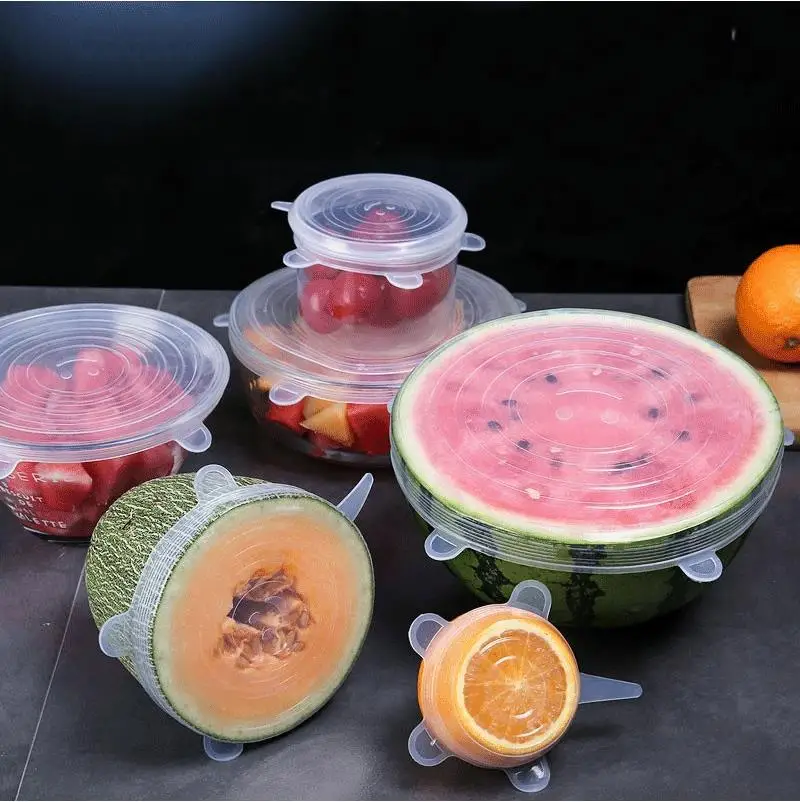 6PCS Fresh-Keeping Silicone Lids Reusable Silicone Covers Caps Adaptable Silicone Lids for Cans Food Dishes Kitchen Utensils