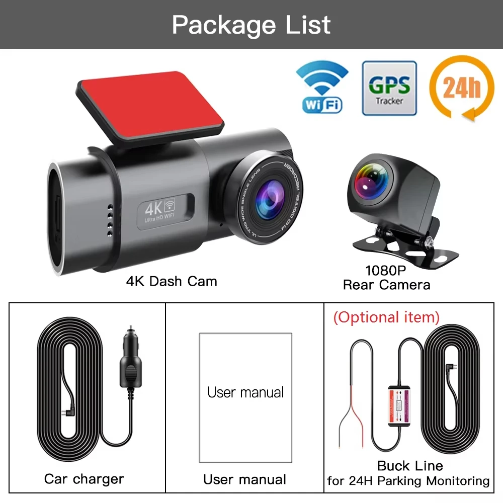 A309 4k Car Black Box Mini Car Dvr 4K Dash Camera Wifi Dual Lens Front and Rear Car Camera Night Vision APP Cpntrol G-sensor