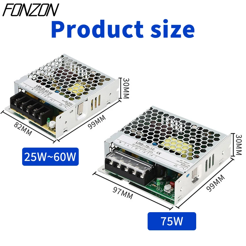 LRS-25/35/50/60/75 Series Single Output Switching Power Supply 5V 12V 24V AC/DC Industrial 110V/220V for LED Strip High Efficien