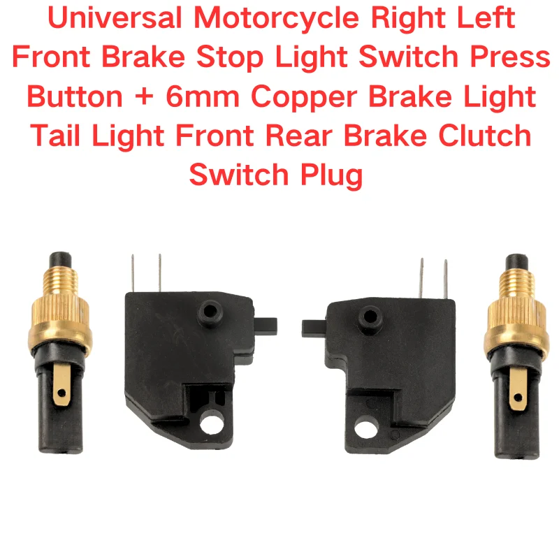 Kit de Interruptor de Luz de Freno para Motocicleta, Botón Delantero Izquierdo/Derecho + Conector de Cobre de 6mm para Freno y Embrague, Compatible con Honda, Yamaha, Suzuki, Benelli y Motos de Cross