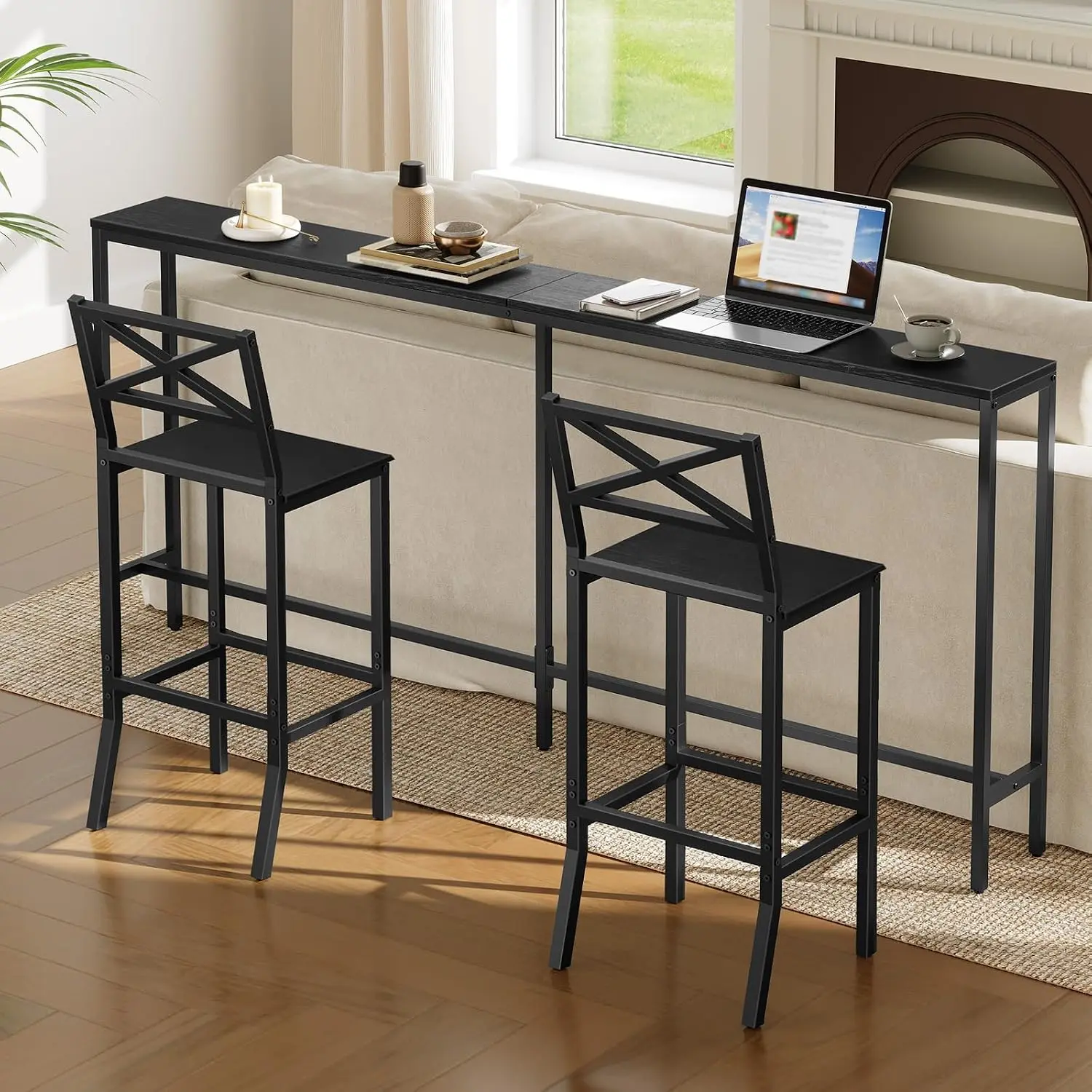 Bar Stools, Set of 2 Bar Chairs with Backrest and Footrest, 26