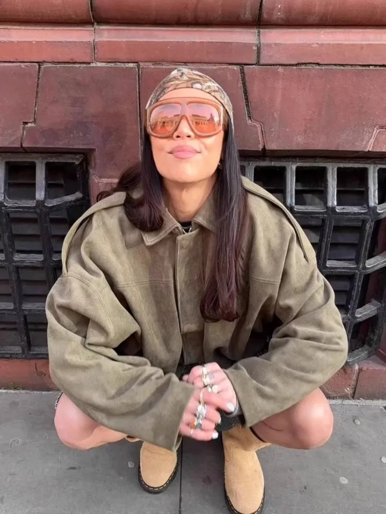 Giacca da donna in vera pelle autunno vestibilità ampia di alta qualità Cerniere Colletto couverture Vera pelle di pecora Cappotto corto chic da donna da ufficio