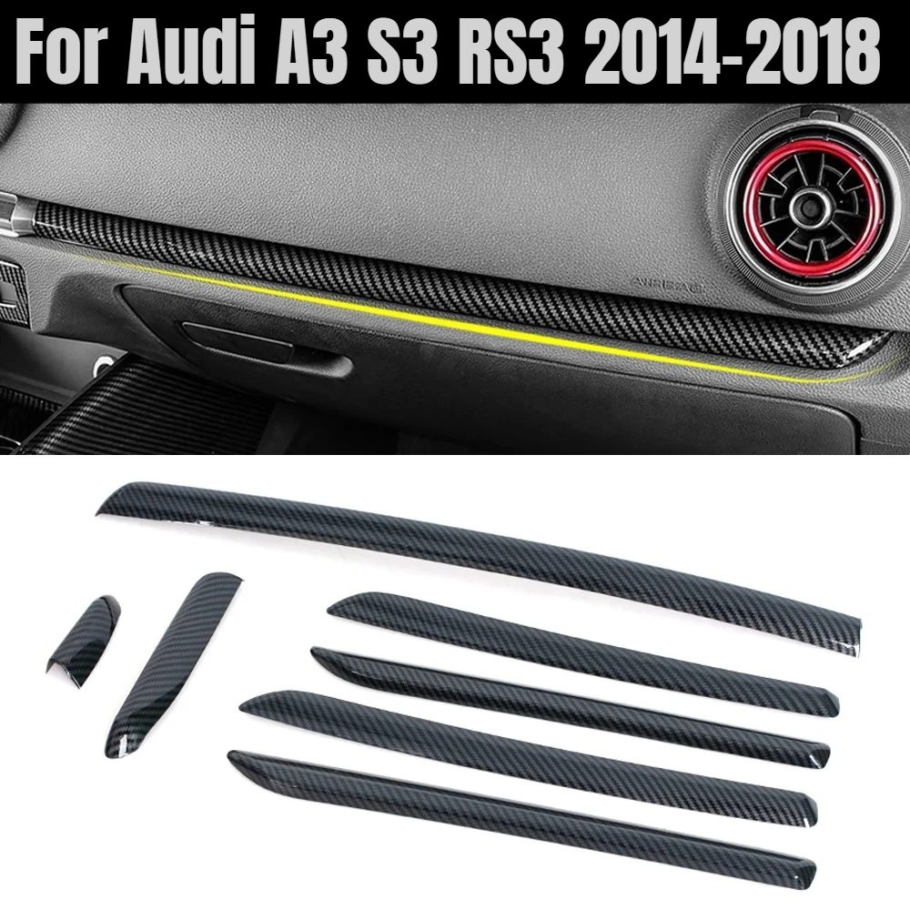 

Car LHD Center Console Door Panel Carbon Fiber Trim ABS For Audi A3 S3 RS3 2014-2018 Interior Moldings Cover Trims