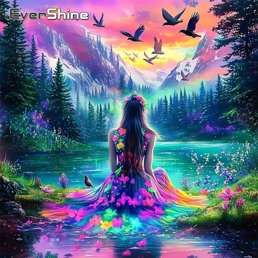 EverShine Diamant-Stickerei Porträt Mädchen Bild Strass Mosaik Berg Vollflächiges Gemälde Baum Neuerscheinung Wandkunst