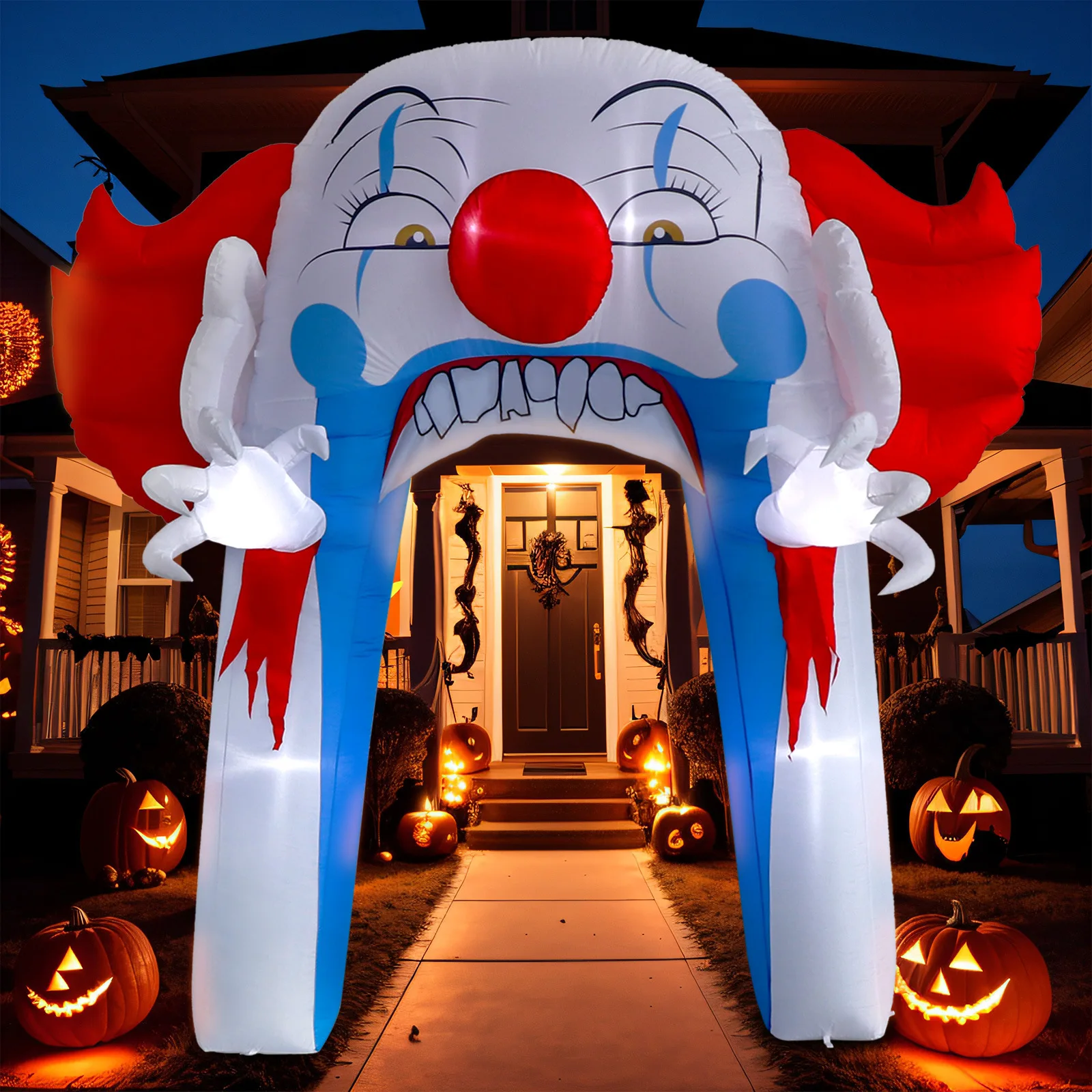 Gigante 10 pés infláveis de halloween arco de palhaço assustador arco de halloween explodir decorações de quintal brinquedos de festa ao ar livre com luzes led