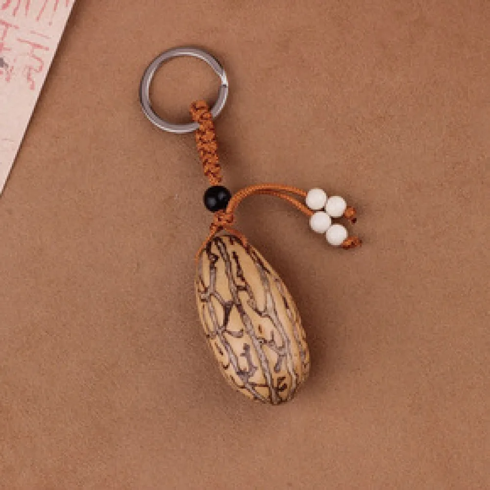 2 Pack Natural Thousand Eyes Bodhi Keychain Charms, 4–6cm Hand Braided Woven Rope Bodhi Seed Bag Pendant, Vintage Oriental Feng Shui Lucky Key Accessory for Car Backpack Holiday Birthday Housewarming Gift