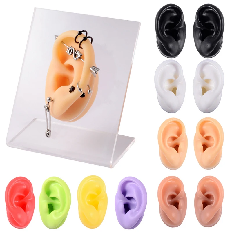 Modelo de oreja de silicona suave 1:1, herramientas de práctica de perforación, exhibición de joyería de pendiente, exhibición de acrílico,