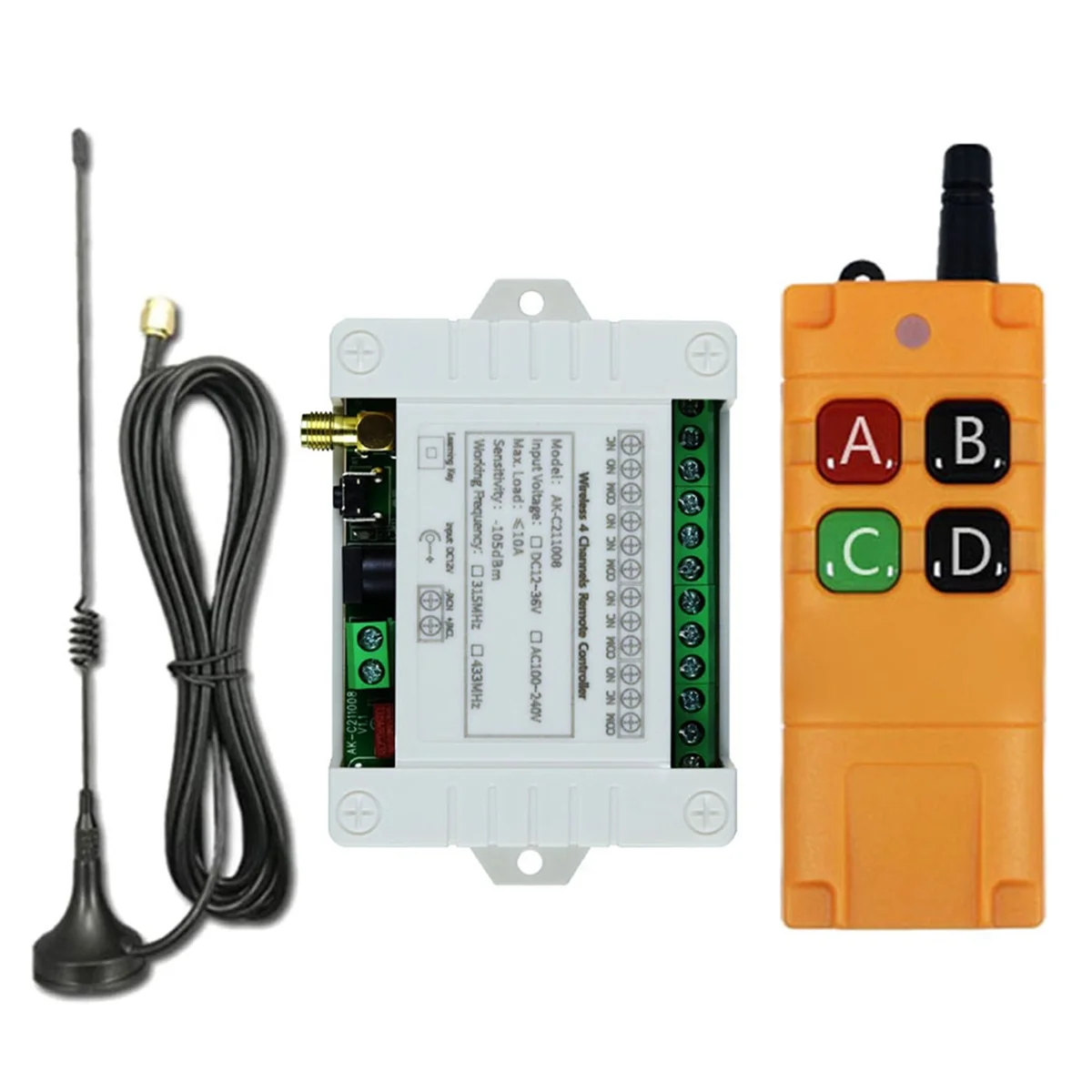 AC100-240V 4CH RF Wireless Remote Control Switch Receiver with 2000M Long Distance Remote Controller Suckers Antenna