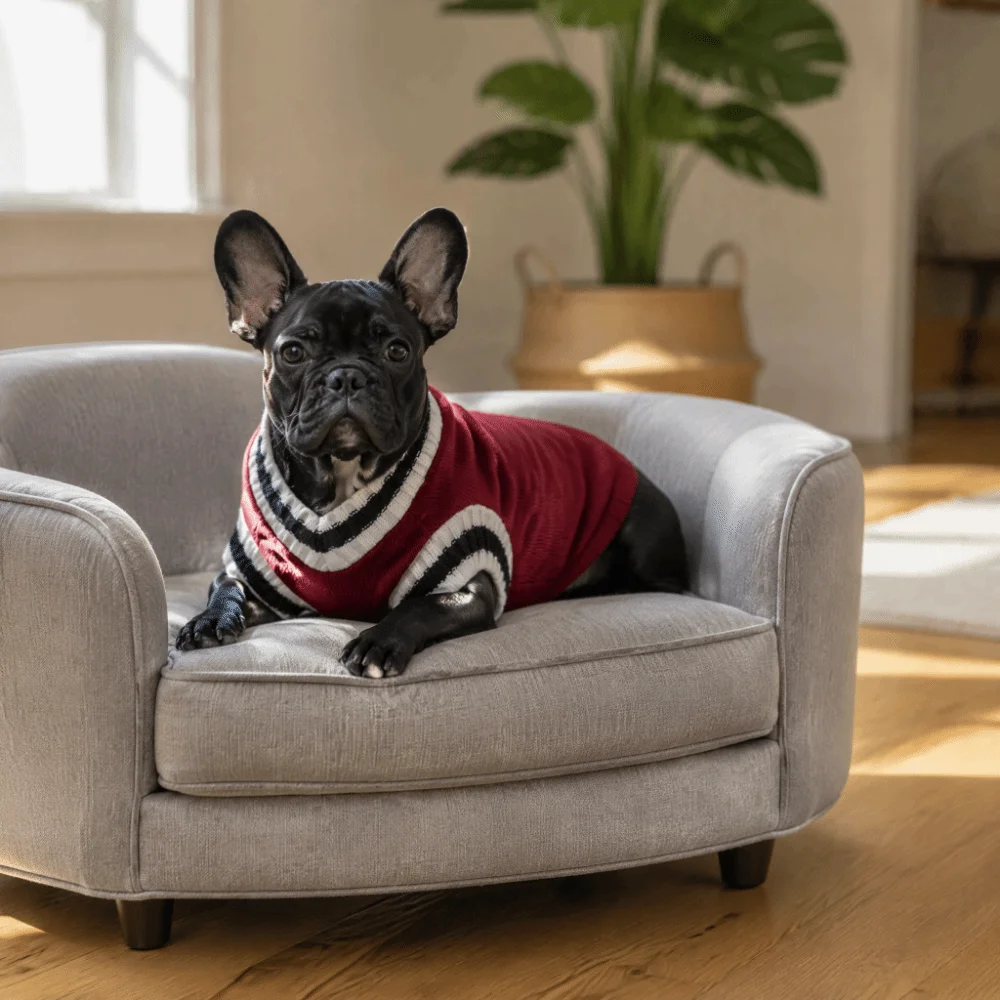 Red Pet Knitwear V-Neck Three Dimensional Tailoring Pet Sweater Thick Fabric Knitting And Flocking Material Dog Knitted Vest Dog