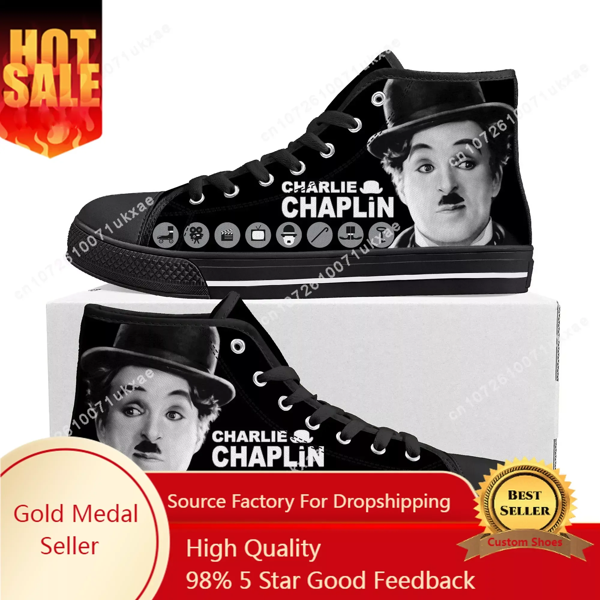 Charlie Chaplin-Baskets montantes en toile pour hommes et femmes, chaussures de couple décontractées, chaussures sur mesure pour adolescents, rencontre, haute qualité