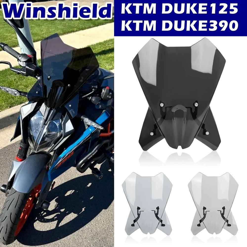 

Motorcycle Windshield Windscreen Visor For KTM 125 DUKE 390 2024 2025 Front Wind Deflector Protector Shield Screen With Bracket