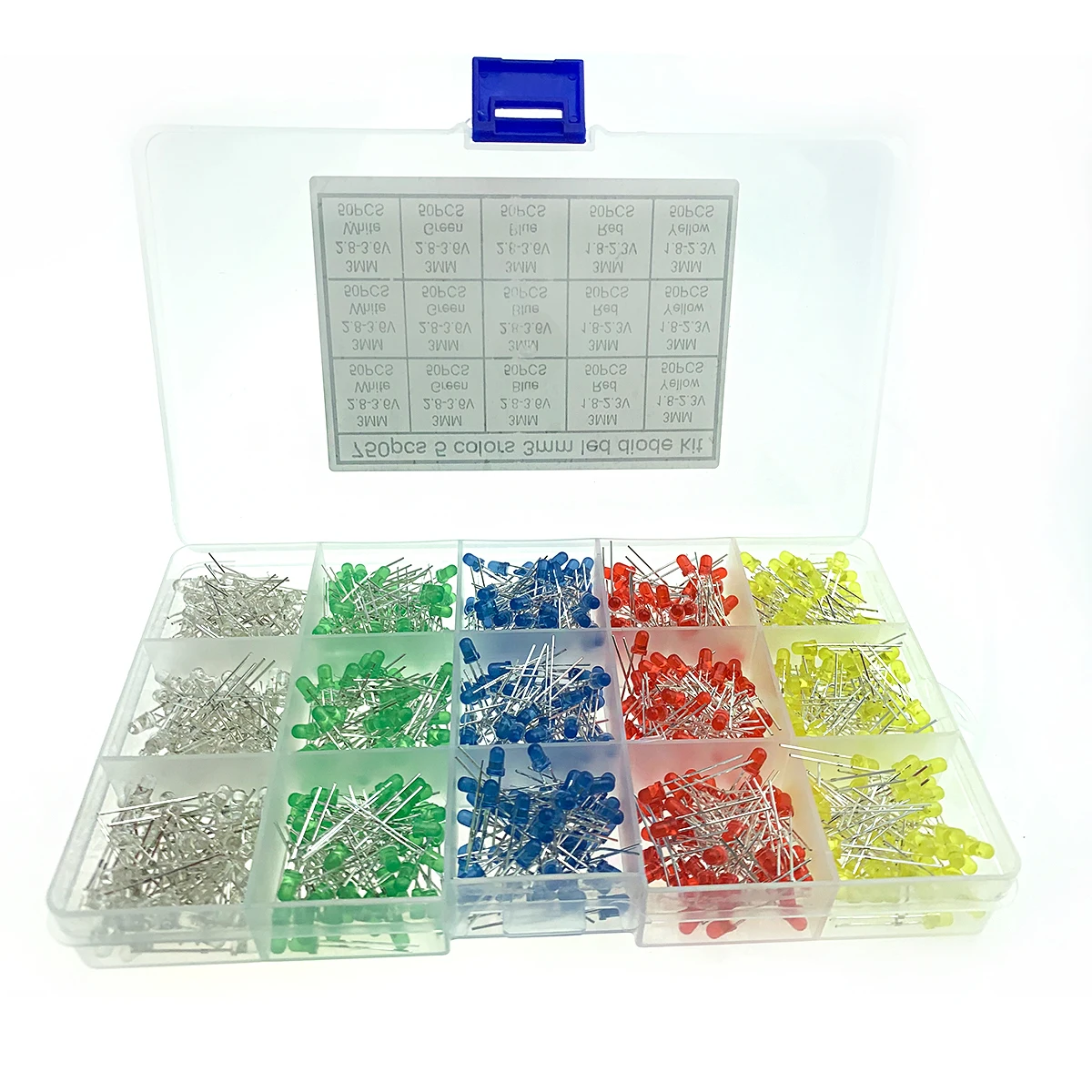 750Pcs/box 3mm LED Diode Yellow Red Blue Green White 5 Color Assortment Round Light Emitting Diodes DIY Kit