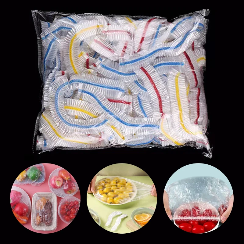 100~300pcs Food Grade Fruit Fresh-keeping Plastic Bag Kitchen Accessories Colorful Saran Wrap Disposable Food Cover Cling Film