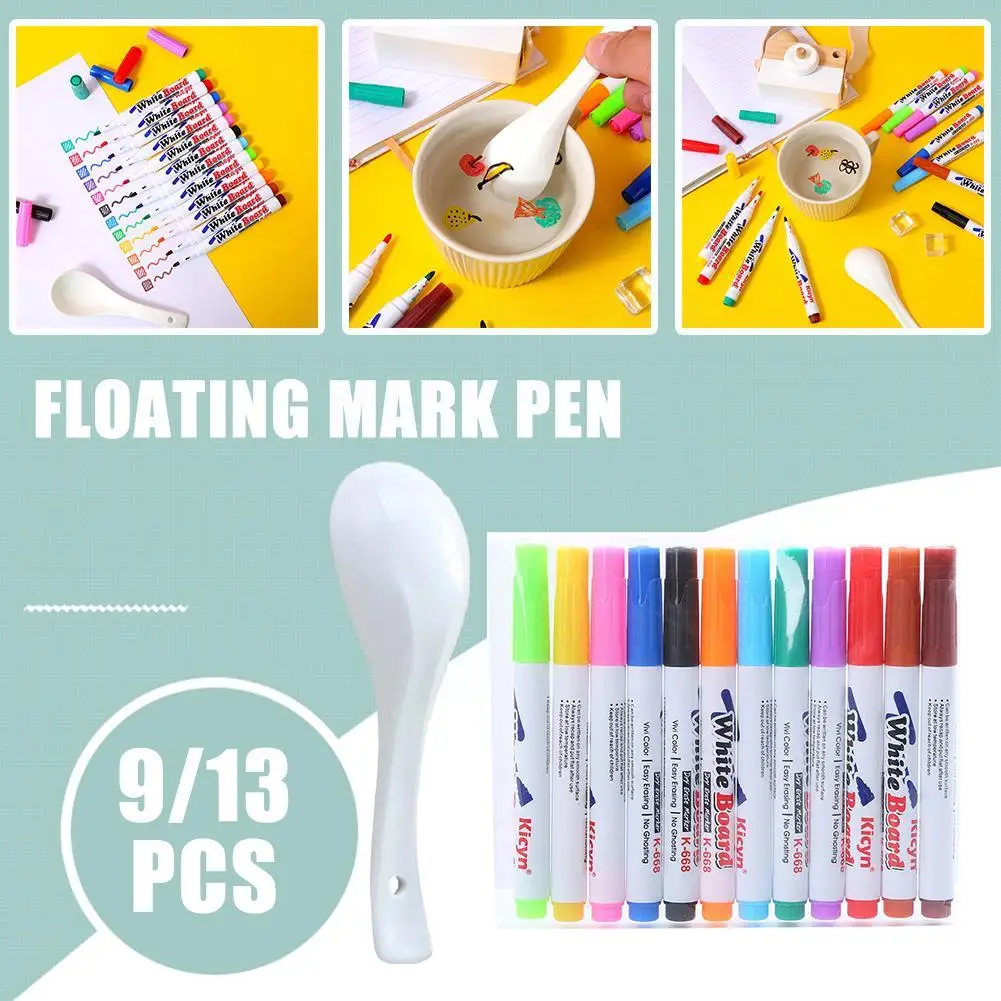 8/12 Colors Magical 3d Painting Erasable Pen Water Doodle Suspension Markers Toys Kids Pen Pen Floating Pen Spoon With Pain H2c4