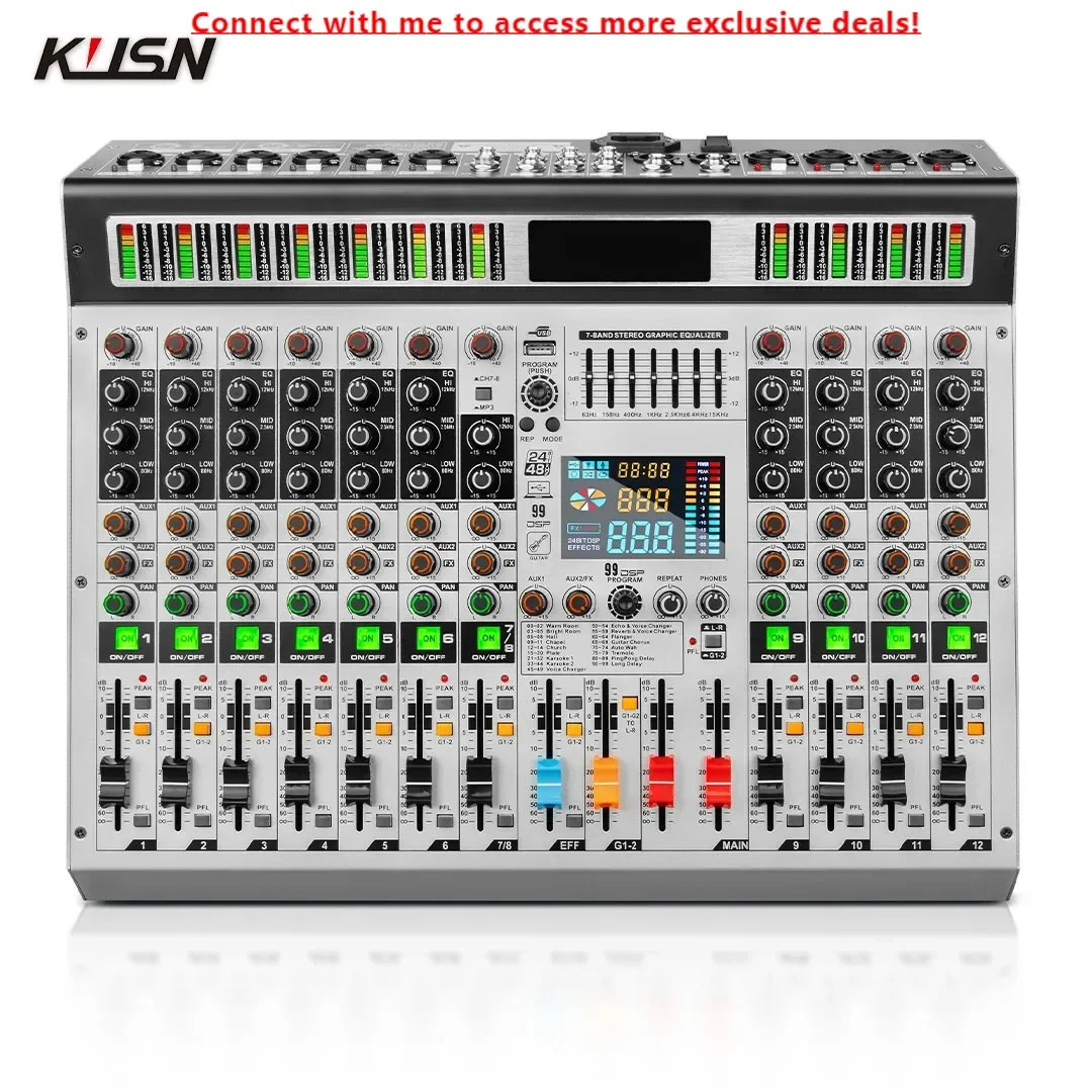 12 Channel 99 DSP Digital Mixer Professional Powered DJ Controller Audio Mixing Console Power Sound Mixer With Bluetooth USB