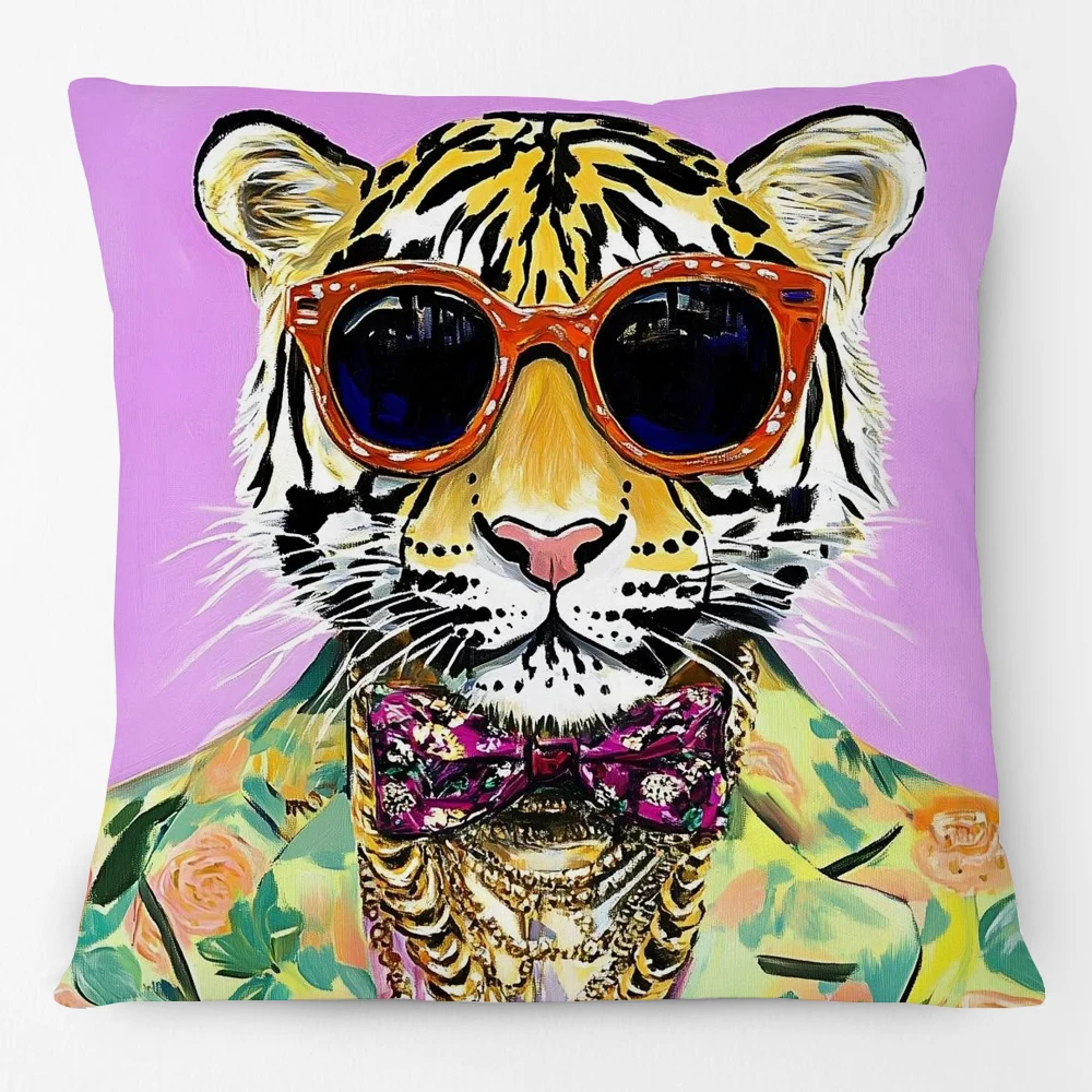 Hipster Fashion Animals Tiger Giraffe Highland Cow Cat Leopard Poster Print Decorative Cushion Cover Pillow Case