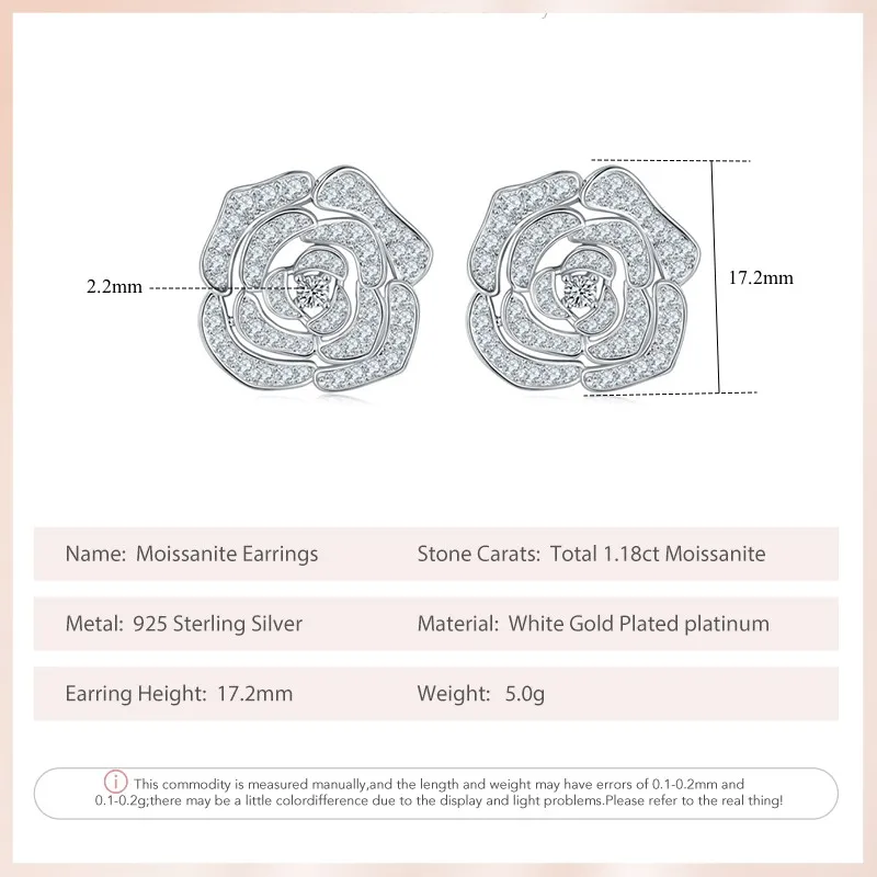 KEEP YES 1.18ct Flower Shape All Moissanite Stud Earrings for Women Sparkling Simulated Diamond Fine Jewelry 925 Sterling Silver