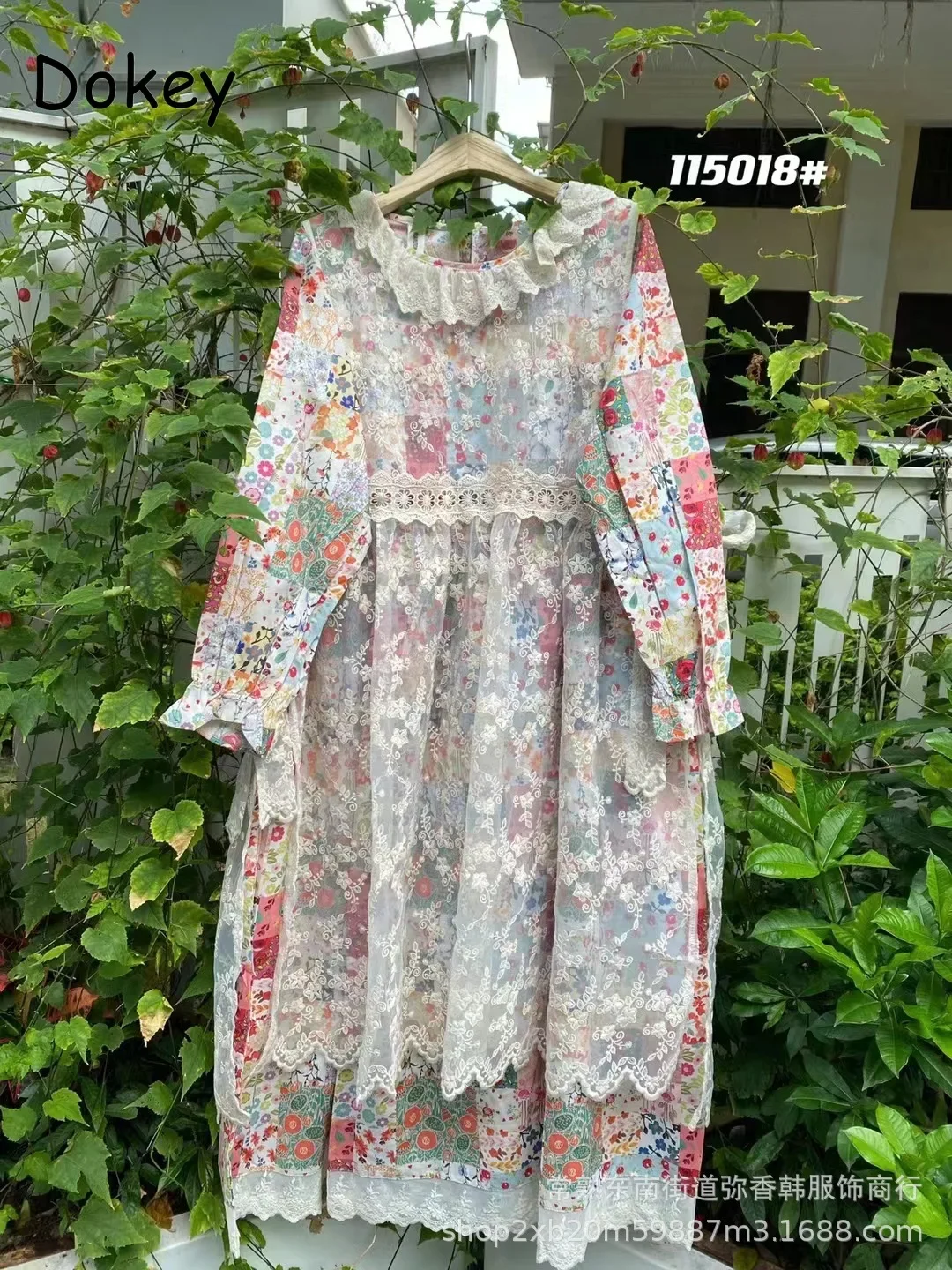 Vintage Lace Two-piece Flower Dress Women Mori Girl Peter Pan Collar Cotton Linen Dress Japanese Casual Loose Kawaii Mid Vestido