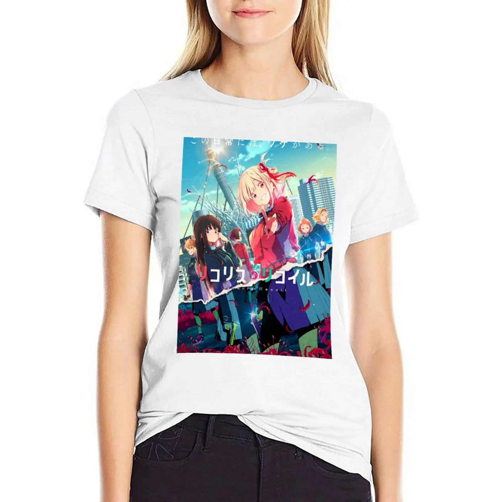 Top Poster (Full HD) Lycoris Recoil Anime T-shirt cute tops Aesthetic clothing Short sleeve tee tops Women