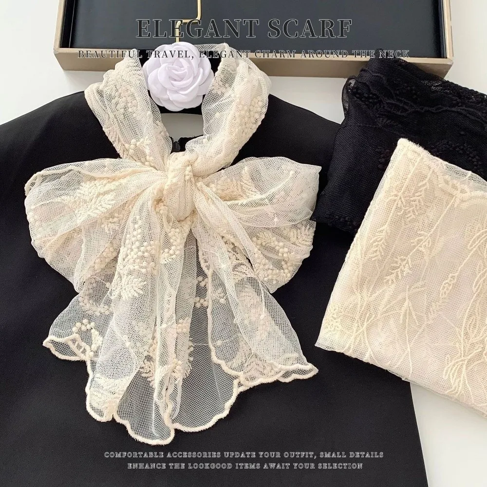 

Elegant Long Lace Scarf Breathable Lightweight Sunscreen Lace Shawl Flower Embroidered Solid Color Shawl Headscarf Summer
