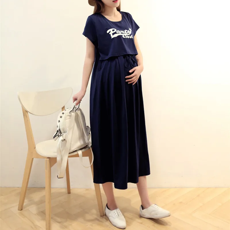 Summer Two-piece suit Nursing Maternity Long Dresses Breast Feeding Clothes for Pregnant Women Pregnancy