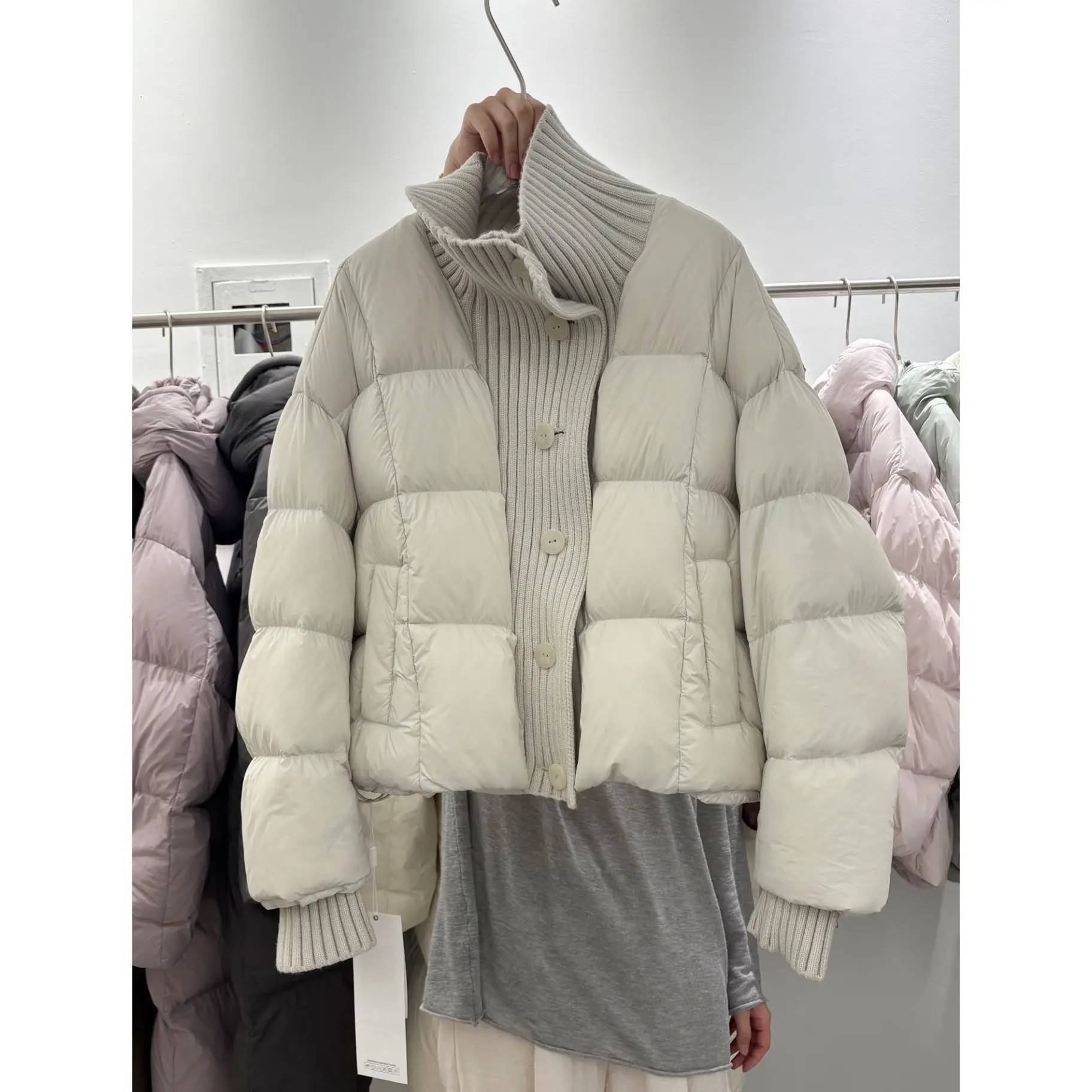 Winter Knitted Splicing Cotton Jacket For Women Korean Fashion Single Breasted Thicken Coat Casual Simple Female Warm Overcoat