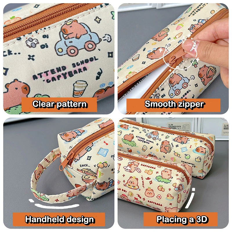 Grande Capacidade Cartoon Capsule Lápis Case, Kawaii Bolsa de Lona, Papelaria Estudante, Material Escolar, Presentes infantis