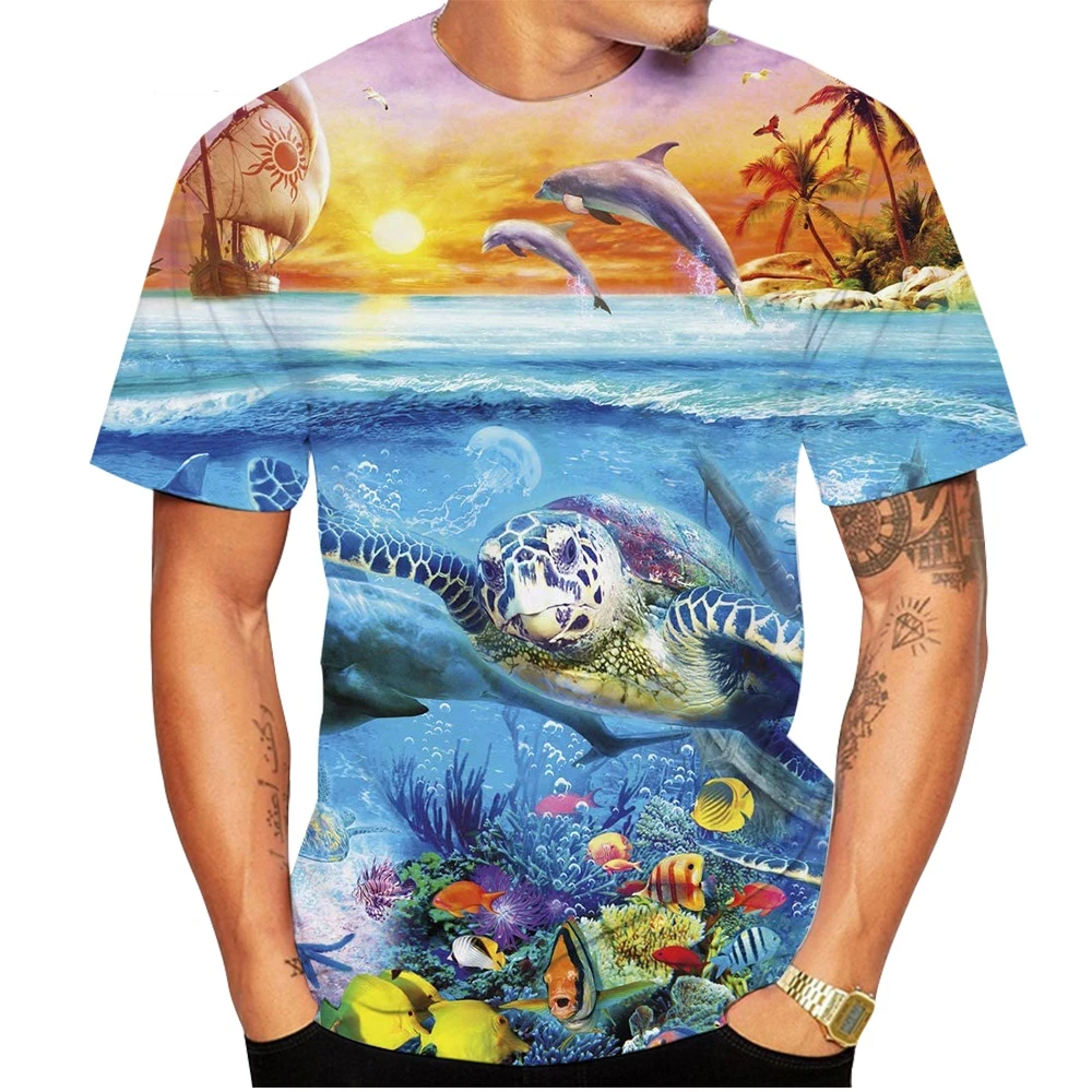 Hot Sale 3D Dolphin Men\'s/women\'s Kids Fashion Slim T Shirt 3D Printing Short-sleeved Casual Top Plus Size 100~6xl Oversize