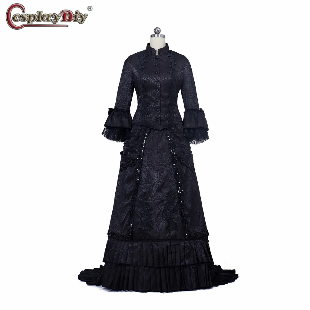 18th Century Medieval Victorian Dresses Masquerade Black Bustle Dress Ball Gowns Reenactment Costume Victorian Mourning Dress