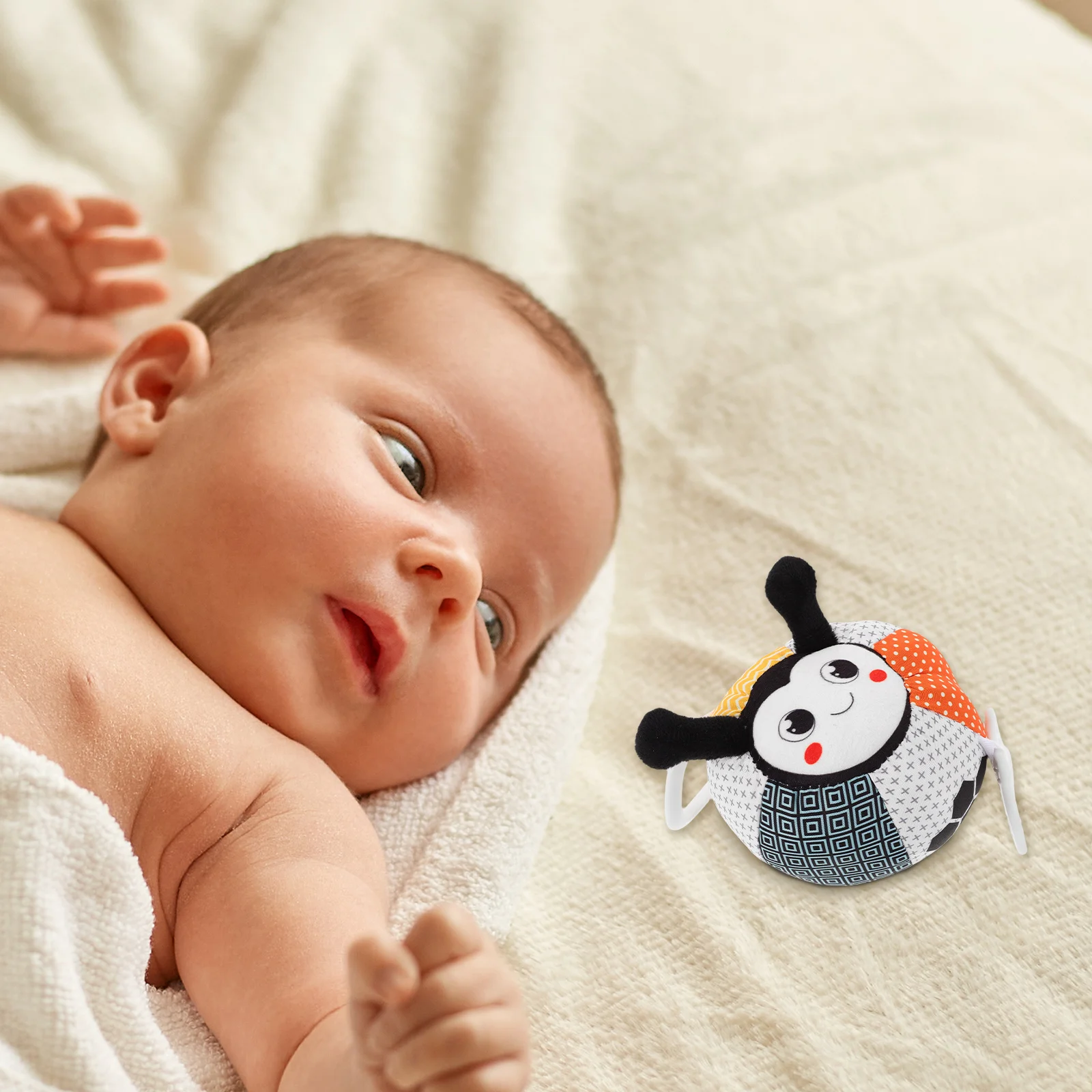 Palla da presa a mano per l'educazione precoce del bambino, tessuto morbido per lo sviluppo sensoriale dei neonati, volte della pancia, sonagli e attività per passeggino