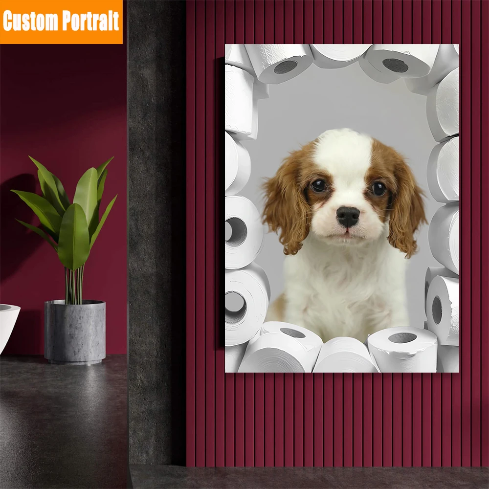 

Personalized Pet Gift Custom Pet Portrait Art Poster Pet Wall Art Funny Bathroom Art Prints Dog On Toilet Canvas Painting Decor