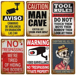Warning Tin Sign Notice 24 Hour Security Camera Metal Sign Plaque Vintage Poster Metal Plate Wall Decor For Painting Poster Gift