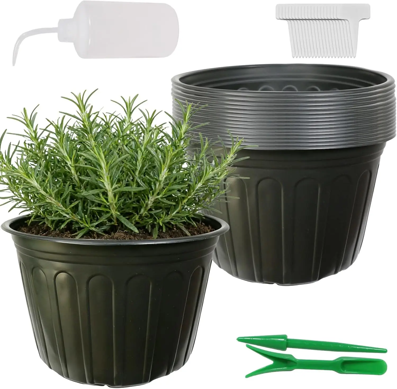 

12-Pack 5 Gallon Flexible Plastic Plant Pots,Thickened Soft Seed Starting Container for Indoor Outdoor Plants, Seedlings