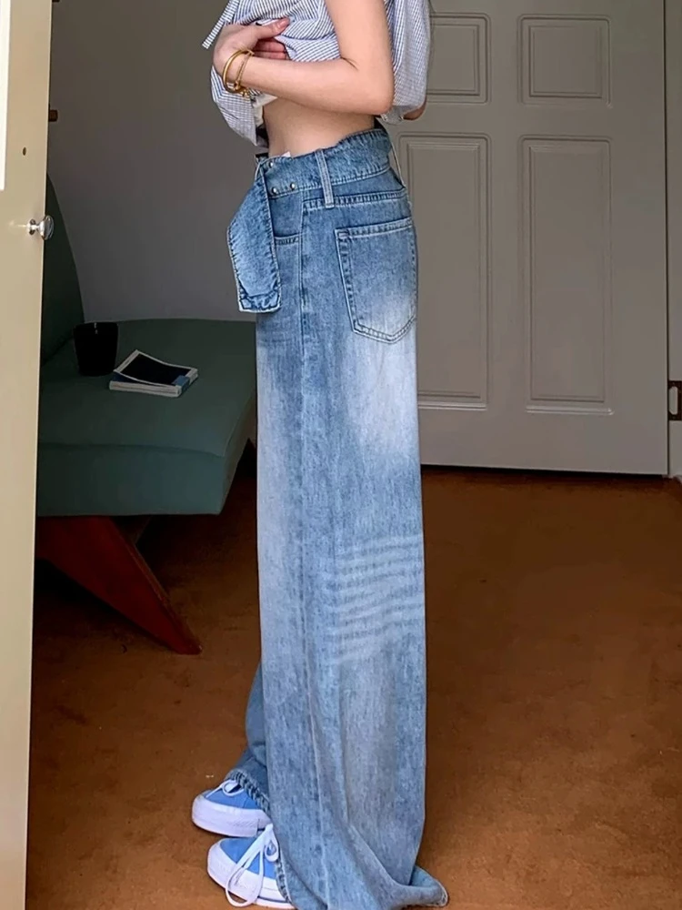 Deeptown Y2K Vintage hoch taillierte blau gewaschene und verzweifelte Jeans Frauen amerikanische Retro Streetwear Harajuku Baggy Hose 1920er Jahre