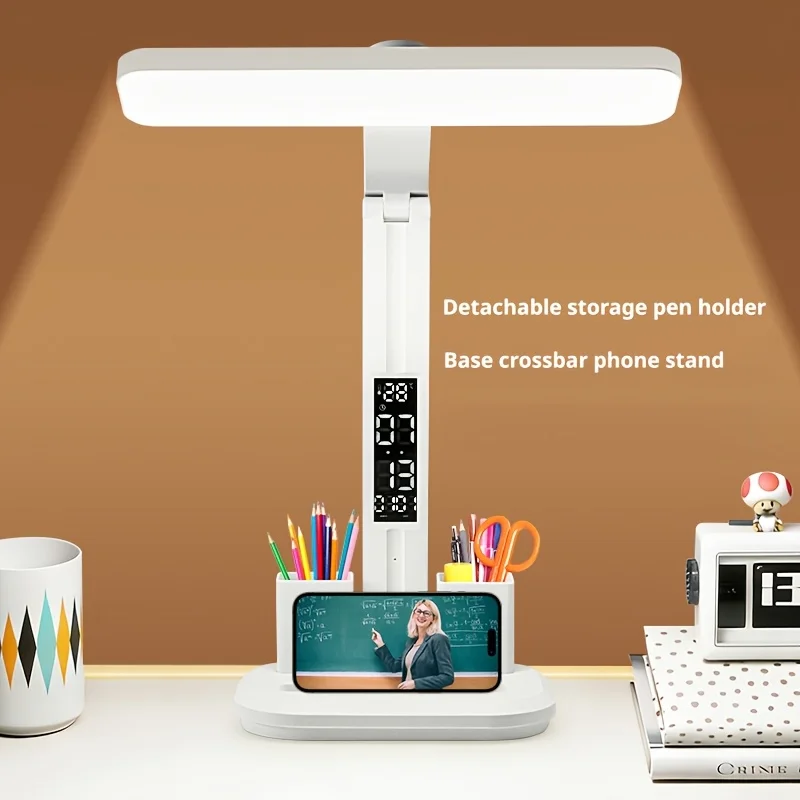 SMGXHE LED Desk Lamp, Large Area Lighting, Touch Control, 3 Color Modes, USB Powered, Foldable with Display And Pen Holder,